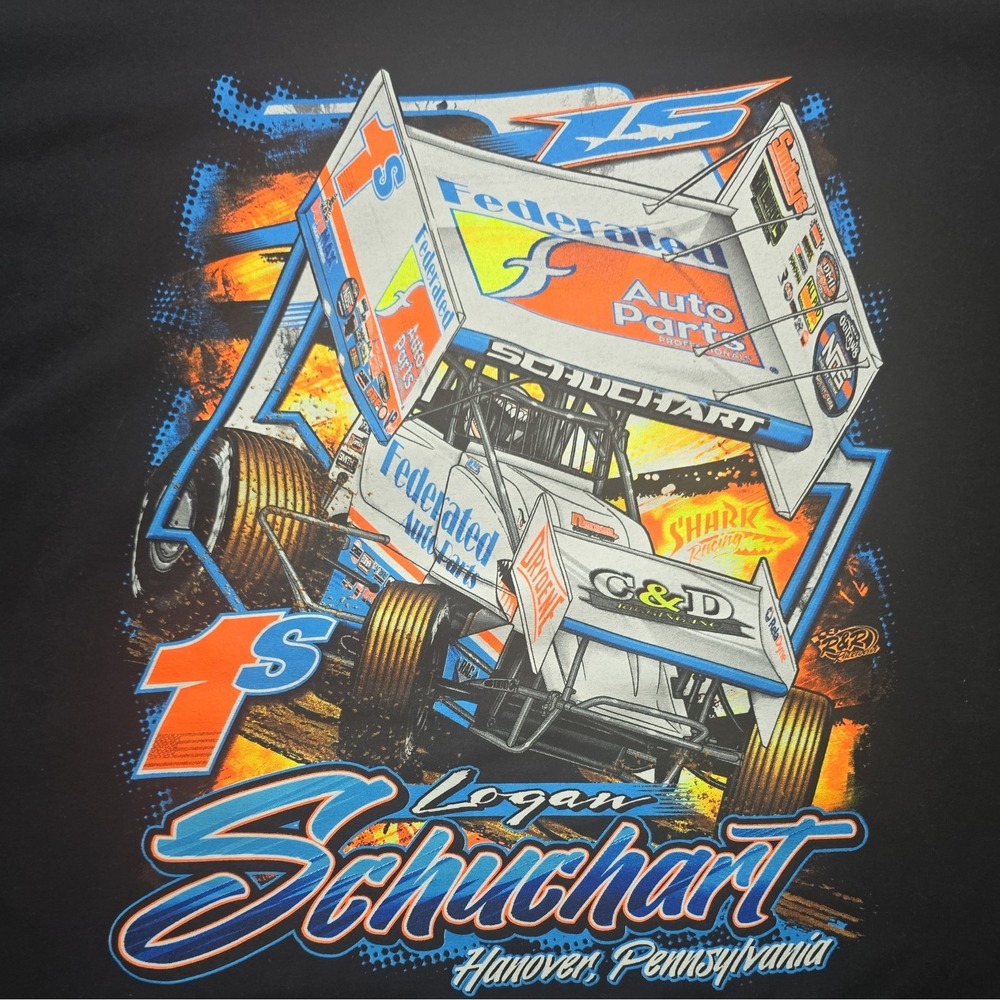 Vintage Y2K Logan Schuchart Sprint Car Shark Racing  T-Shirt Black Size XL